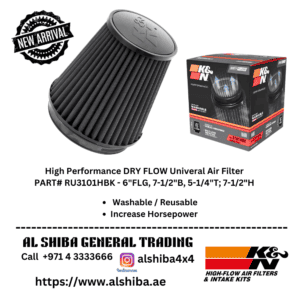 K&N Dry Flow Universal Air Filter - 6"FLG, 7-1/2"B, 5-1/4"T; 7-1/2"H ( Black )