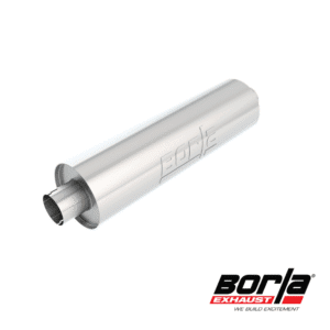 Borla Specialty Muffler - Heavy Duty (Truck) - 3" Center Inlet/ 3" Center Outlet 6.75" Round x 24" Long Body 29" Overall Length. Universal Part. Reversible Design. Notched Necks.