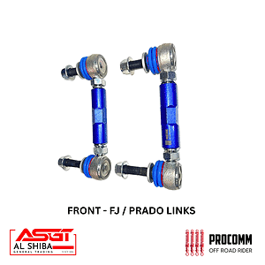 Pair of blue adjustable front suspension links with rod-end joints (FJ/Prado links)