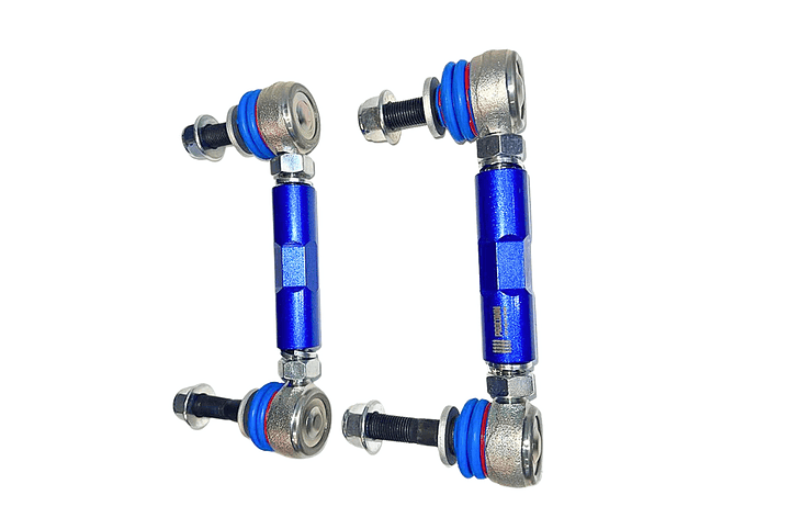 Pair of blue adjustable front suspension links with rod-end joints (FJ/Prado links)