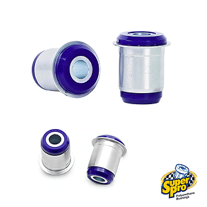 Set of purple-end polyurethane bushings with metal sleeves (4 pieces) for suspension, Super Pro brand logo visible notches included